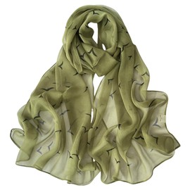 MUNSKT Women’s Silk Scarf, Black Seagull Print in Dark Green Background, Lightweight, Elegant & Soft, Ideal for Daily Wear, Travel & Gifting