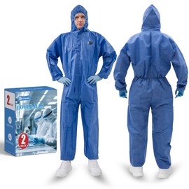 2 Pack Vicogard Hazmat Suits, SMS Breathable Disposable Coveralls, Front Zipper Elastic Waistband & Cuffs Ankles, Painters Suit for Men & Women with Hood for Hospitals, Laboratories, Medical