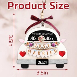 Just Married Car Decoration, Wedding Gifts for Bride and Groom, Wooden Wedding Day Gifts, Newlyweds Wooden Marry Plaque Ornament for Couple