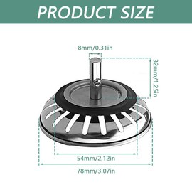2 x Waterproof Stainless Steel Sink Drainer Plug, Durable Kitchen Sink Plug, Strainer, Anti Corrosion Kitchen Sink Plug, Strainer for Kitchen, Bathroom
