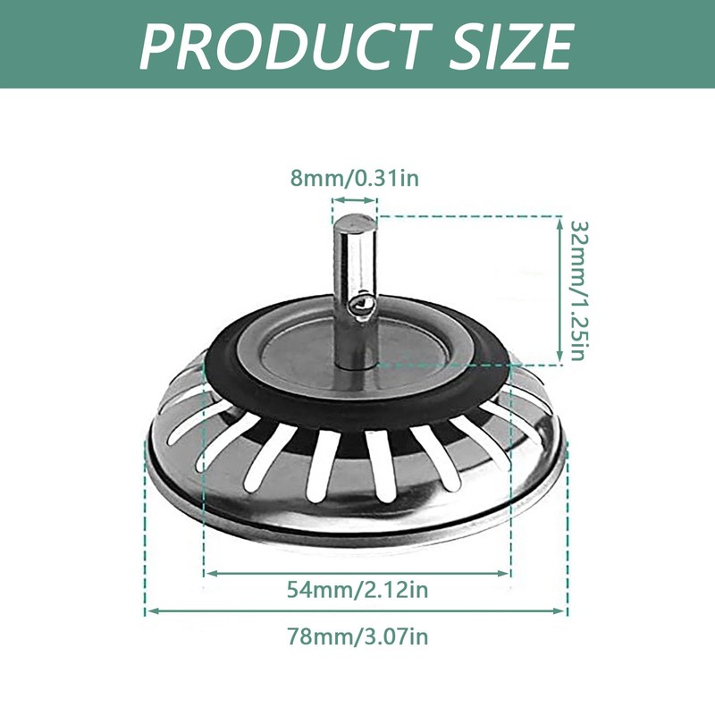 2 x Waterproof Stainless Steel Sink Drainer Plug, Durable Kitchen
