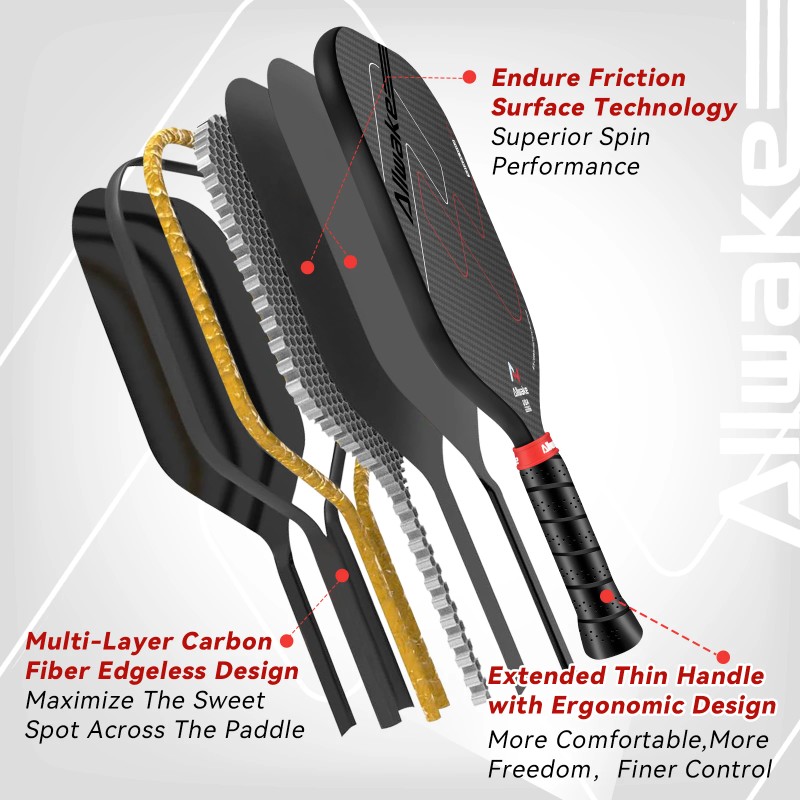 ALLWAKE 3K Raw Carbon Fiber Pickleball Hot Pressing Technology 16MM