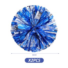 NYGGTYK Pack of 2 Cheerleader Pompoms, Shiny Blue Metal Pompoms, Blue and Silver Cheerleader Pompoms, Cheer Pompoms, Suitable for Sports Events and Competitions