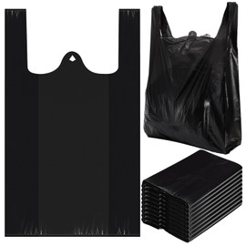 Yesland 400 Pack Jumbo Size Plastic Bags with Handles, XX Large Plain Plastic Grocery Bag, 25.6" X 15", 37 Mic, Thick and Heavy Duty T-shirts Shopping Bags for Restaurants, Trash, Takeout, Black