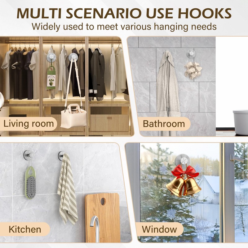 Ninth Five Suction Cup Hooks for Shower, Bathroom Wall Door