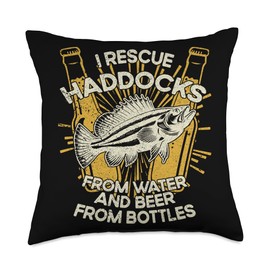 Funny Haddock Gift for Men & Women I Rescue Beer-Fisherman Fishing Haddock Throw Pillow, 18x18, Multicolor