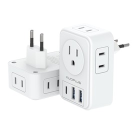2 Pack European Travel Plug Adapter with USB C, US to Europe Power Adapters with 4 AC Outlets, 3 USB Charging Ports, International Plug Adapter, 7 in 1 Travel Essentials for Italy France Greece
