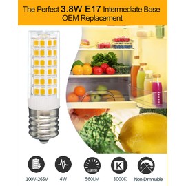 Tupolife KEI D28M KEL 2815 Bulb Freeze 3.8w Refrigerator Light Bulb ac100-265v kei d28k kel 2812 kei d28a E17 40w Halogen Equivalent Appliance Warm White 3000K, Pack of 2