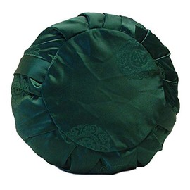 Taraluna Zen Zafu Sitting or Meditation Cushion with Silk Brocade Cover (Green)