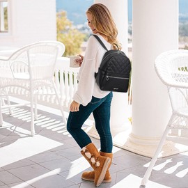 BE SMART Cute Leather Small Quilted Backpack for Women, Mini Backpacks Casual Daypacks with 3 Compartments, Fashion Rhombic Jacquard Women’s Backpack for Commute/Work/Travel (Black)