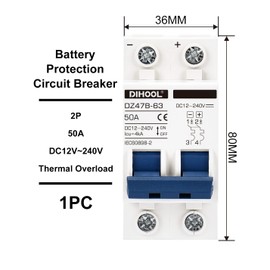 DIHOOL 50 Amp dc Circuit Breaker, 2-Pole 12V to 240 Volt DIN Rail Mount Solar Disconnect Switch for Battery
