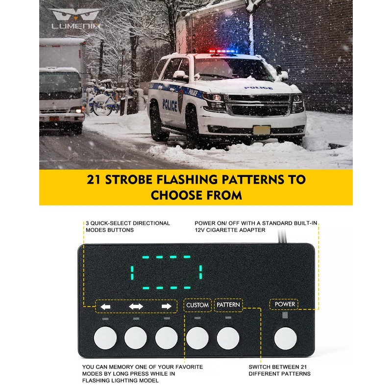 LUMENIX 72 LED Rooftop Emergency Strobe Light Bar w/Control Panel