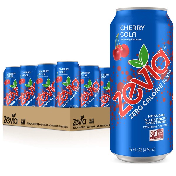 Zevia Zero Calorie Soda, Cherry Cola, 16 Ounce Cans (Pack of 12)