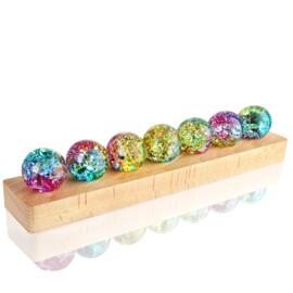 KRISININE 7pcs Colorful Healing Spheres for Meditation Crystal Cracked Balls with LED Wooden Stand Night Light Decoration Balls Set