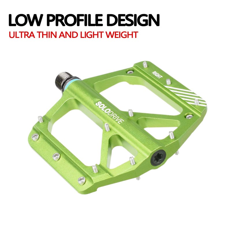SOLODRIVE Mountain Bike Flat Pedals, Low-Profile Aluminium Alloy Bicycle Pedals,