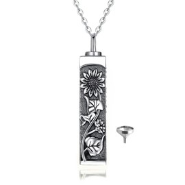 Fryneauy Sunflower Bar Urn Necklace for Ashes 925 Sterling Silver Pendant Necklace Keepsake for Ashes Memory Keepsake Cremation Jewelry for Women