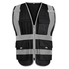 GOGO Safety Vest Reflective Vest with 9 Pockets & Zip, black