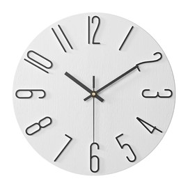 ALEENFOON 30 cm Round Modern Quiet Wall Clocks Without Ticking Noises Indoor Clock Non-Ticking Frameless 3D Number Wall Clocks Thin Hanging Clock for Living Room Kitchen Office Bedroom (White -1)
