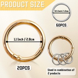 NEETUE 20 Pcs Trigger Spring O Ring Come With 60 Pcs Key Rings Small Gold Key Ring Clip Locking Jump Rings for DIY Accessory, Gold