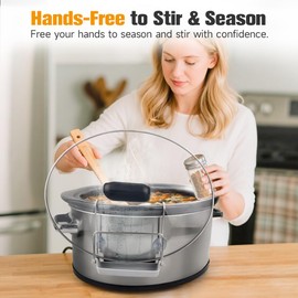 SOPHICO Slow Cooker Lid Holder for Cooking, Hand Free Pot Lid Organizer, Stainless Steel Rack with Silicone Sink, Fits Most Slow Cookers, Keeps Countertop No Mess (Grey, 2 Pack)