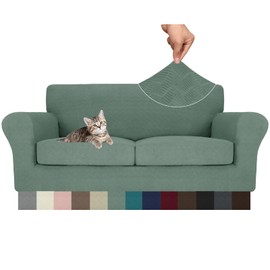 MAXIJIN 3 Piece Couch Covers for 2 Cushion Couch loveseat Cover, Stretch Love Seat Sofa Slipcovers for Dogs Pet, Thick Furniture Protector with 2 Seat Cushion (55"-69", Pea Green)