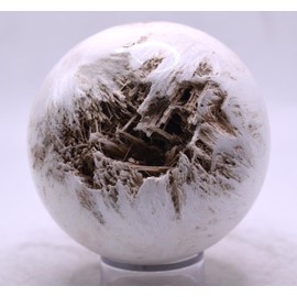 72mm 390g White Scolecite Sprays Cluster Carved into Sphere Polished Natural Zeolite Gemstone Crystal Mineral Collectible Ball - India + Stand