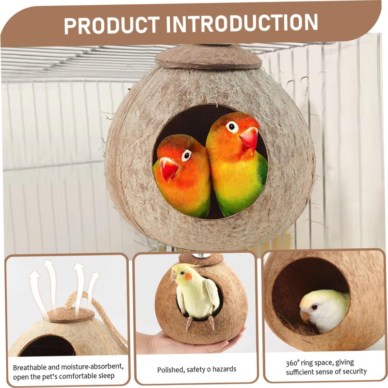 Coconut Hide for Bird 4.7-5.3" Natural Screw-On Bird House for