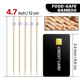 PuTwo Cocktail Picks Handmade Bamboo Toothpicks 4.7” White Pearl in 100 Counts