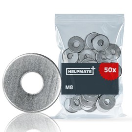 HELPMATE M8 DIN 9021 Galvanised Steel Washers - Pack of 50 - Interior Washers