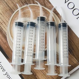 Pack of 5 Dental Syringe 12 ml Graduated Transparent Plastic Dental Irrigation Syringe with Curved Tip for Dental Care, Animal Care