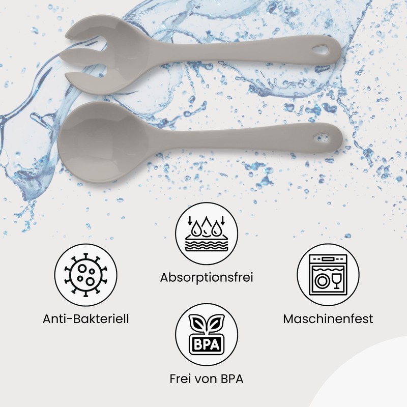 Spoddy Plastic Salad Servers (31 cm Large, Two-Piece, Light Grey)