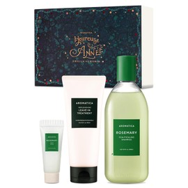 AROMATICA Rosemary Hair Care Holiday Gift Set – Shampoo for Hair Growth, Heat Protection Leave-In Treatment & Scalp Treatment, Vegan & Silicone-Free