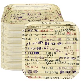 Crtiin 48 Pcs Due Date Card Book Club Vintage Plates Decorations Disposable Dinner Dessert Paper Plates for Library Reading Themed Table Decorations Dinnerware Party Supplies