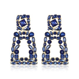 Flyonce Navy Blue Earrings for Women, Glitter Rhinestone Statement Rectangle Dangle Earring for Cocktail Prom Costume Jewelry
