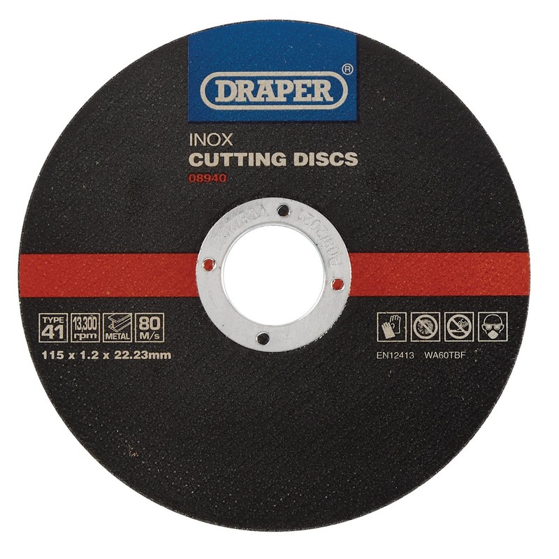 Draper 08940 Inox Flat Metal Cutting Discs, 115 x 22.2