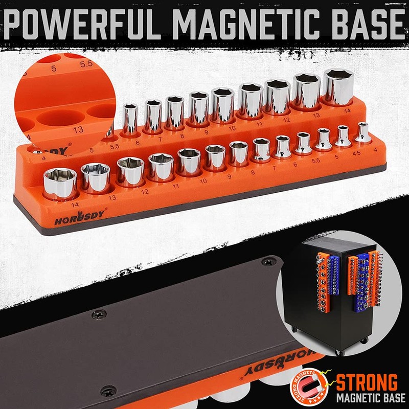 HORUSDY 6-Piece Magnetic Socket Organizer Set, 1/4", 3/8", 1/2" Drive