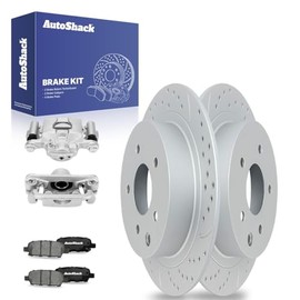 AutoShack Rear Drilled & Slotted Brake Rotors Ceramic Brake Pads Calipers | Replacement for 2011-2017 Nissan Juke 2013-2019 Sentra 1.6L 1.8L AWD FWD | Silver Coated | 8-PC Brake Kit | TurboGuard