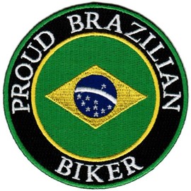 Proud Brazilian Biker Embroidered Patch Brazil Brasil Flag Iron-On Motorcycle Emblem