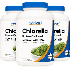 Nutricost Chlorella Capsules (3 Bottles) 500mg, 240 Capsules
