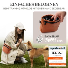 Heimatpfoten® Faux Leather Dog Treat Bag - Dog Bag with One-Hand Magnetic Closure - Dog Treat Bag (Size S - Cognac Brown)