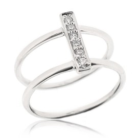 Sovats Two Band Ring For Women Set With White Cubic Zirconia 925 Sterling Silver Rhodium Plated- Simple, Stylish &Trendy Nickel Free Ring, Size 50