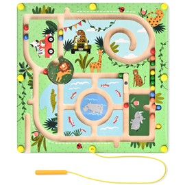Yierchoo Jungle Magnetic Maze, Wooden Busy Board, Magnet Puzzle Game, Toddler Travel Learning Toys for Preschoolers Boys Girls