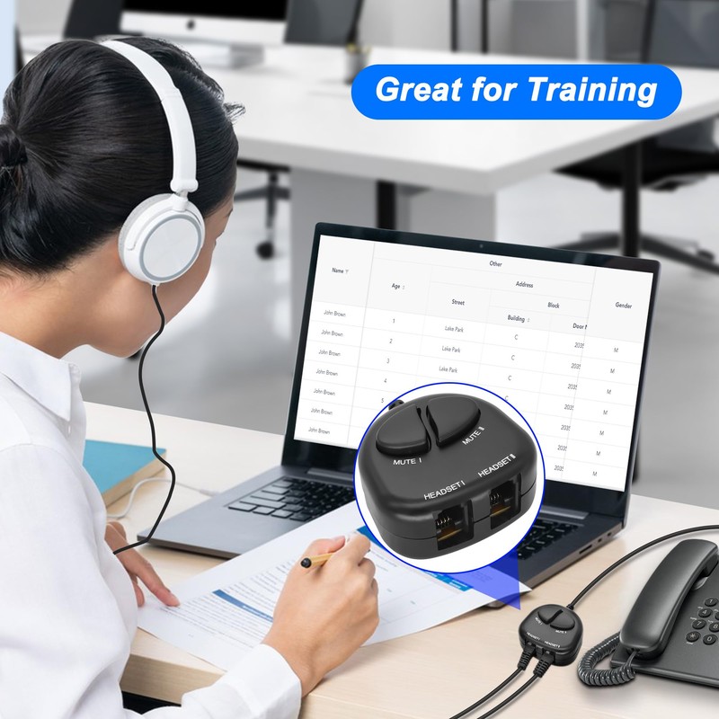 XMSJSIY RJ9 Telephone Training Adapter Headset Splitter 4P4C Phone Line