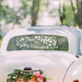 Just Married Car Decal - Decorative Wall Sticker, Auto Racing Body Side Stripe, Wedding Day Window Vinyl Decal, Honeymoon Sign Banner