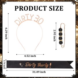 Semato 30th Birthday Sash & Rhinestone Dirty 30 Birthday Headband Kit for Women