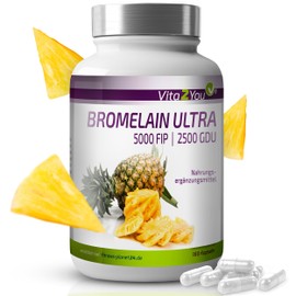Vita2You Bromelain 5000FIP – 180 Capsules – Gastric Juice Resistant – No Additives – 10,000FIP / g – High Dose – Premium Quality