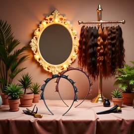 2Pcs Headband With Clips, Bangs Hairstyle Hair Clip Headband, Professional Weave Bangs Clip, Toothed Braid Tool for Women Girls Hair Styling Accessories (Black and Brown)