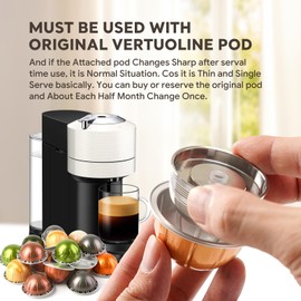 Stainless Steel Metal Coffee Capsule Compatible for Ver*uo Coffee Espresso Size Nespr*sso Vertu*line Reusable Pods Holder Vertu*lline NEXT Brewer (1 Capsule（for 150ml）1 Spoon 1 Brush)