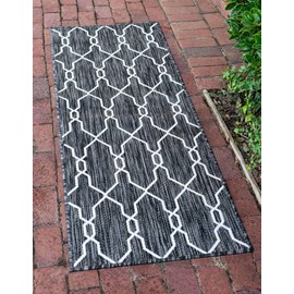 Unique Loom Trellis Collection Modern Geometric Transitional Indoor and Outdoor Flatweave Runner Rug, 2 x 6 Feet, Charcoal/Ivory