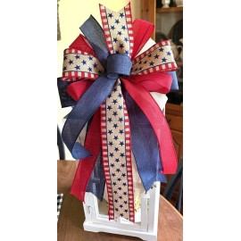 HANDMADE MEMORIAL DAY 4th JULY PATRIOTIC BOW WIRED RIBBON for DOOR WREATH MAILBOX # 53 rb